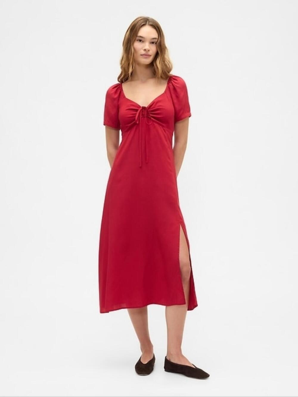 Gap Puff Sleeve Midi Dress Red NWT medium sundress